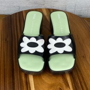Melissa x Lazy Oaf Black Green Shape White Flower Mule Sandal Women’s Size 6